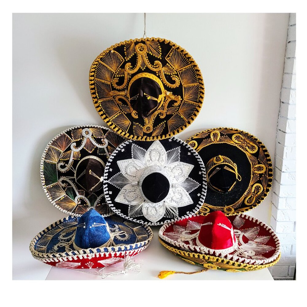 Collection Of 8 Large Vintage Sombrero Hats, Pigalle, Salazar, Made In Mexico
